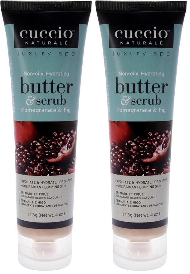 Cuccio Naturale Butter Scrub - Exfoliates And Hydrates - For Softer, Radiant Looking Skin - Infuses Moisture Into Dry Skin - Non-Oily 24 Hour Hydration - Creamy - Pomegranate And Fig - 4 Oz
