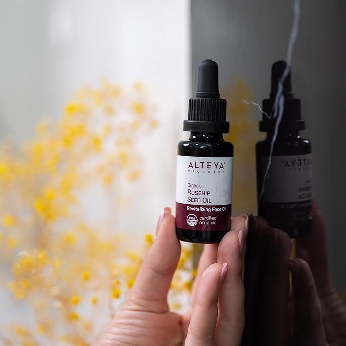 Alteya Rosehip Seed Oil USDA Certified Organic Face Oil, 1.7 Fl Oz/50mL Glass Bottles with Pipette, All-Natural Moisturizer