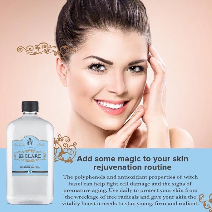St Clare Aloe & Witch Hazel Facial Toner - Alcohol Free Witch Hazel Toner for Face & Skin (Unscented)