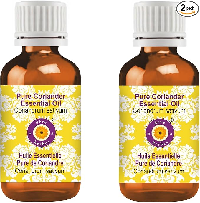 Deve Herbes Pure Coriander Essential Oil (Coriandrum sativum) Steam Distilled (Pack of Two) 100ml X 2 (6.76 oz)