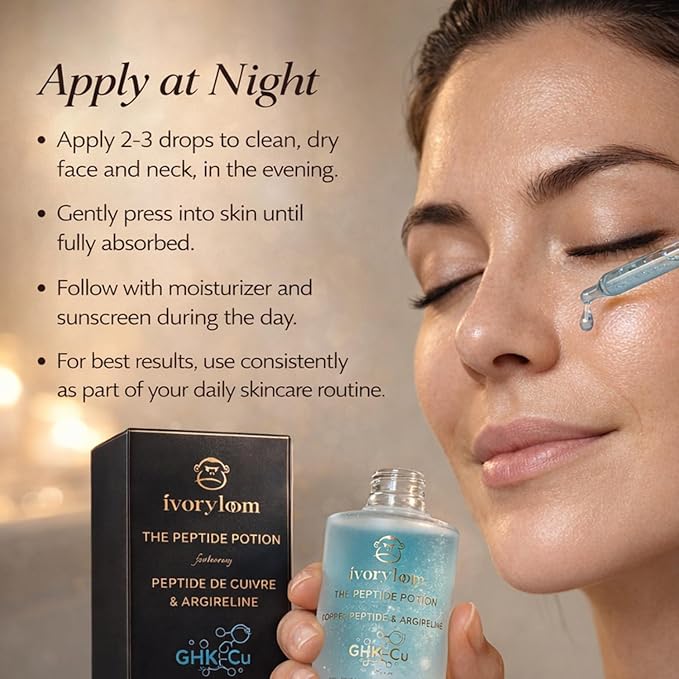 ivoryloom The Peptide Potion - Copper Peptide & Argireline Serum | Advanced Firming Peptide Face Serum | Hyaluronic Acid, Vitamin B5, Centella Asiatica | Luxury Skin Renewal Serum | 1 fl oz