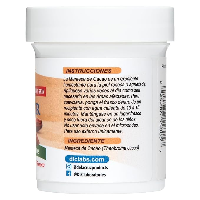 De La Cruz Cocoa Butter - 100% Pure and Natural Cocoa Butter For Dry, Rough Skin - All Natural Hydrating Moisturizer, 2 OZ (Jar - 1 Count, 2 Ounce)
