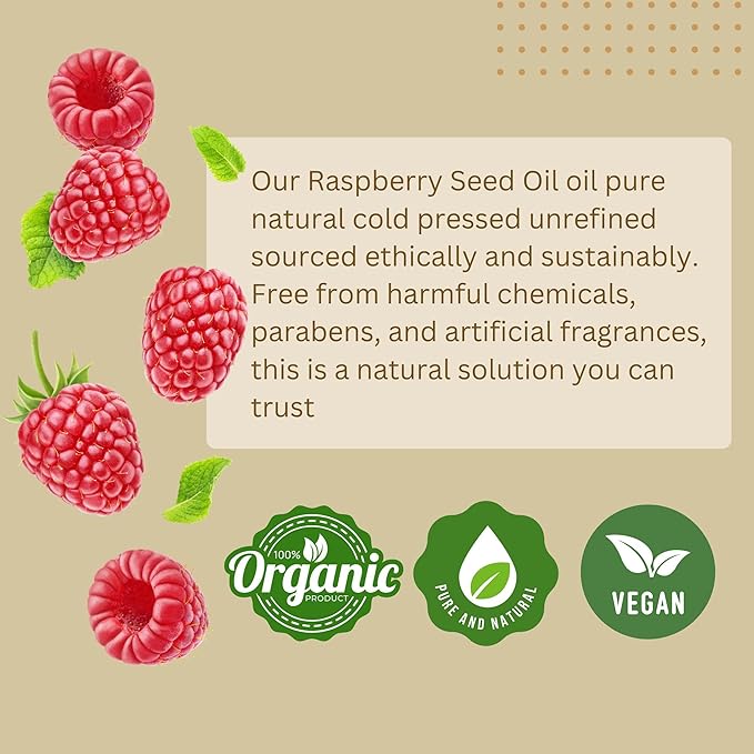 Best Nature's Red Raspberry Seed Oil – 100% Pure, Organic, Cold-Pressed – Natural Face & Hair Moisturizer – Rich in Vitamin E, Omega 3 – Anti-Aging Skincare – 2 fl oz / 60 ml