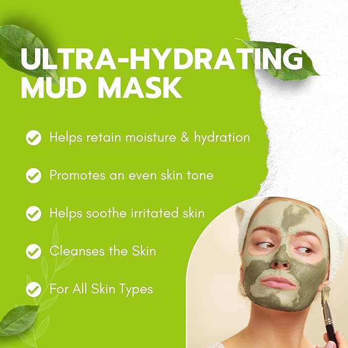 Green Tea Matcha Mud Mask with Aloe Vera, Deep Cleansing, Hydrating, and Relaxing Volcanic Clay Facial Mask, 3.53 oz/100g