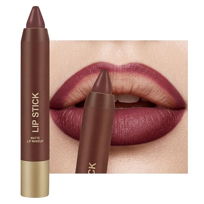 Matte Lipstick Lip Crayon, Berry Wine Long Lasting Lip Stick, Waterproof Velvet Lip Liner Pencil for Women, 24 Hour Neutral Lipstick, B05