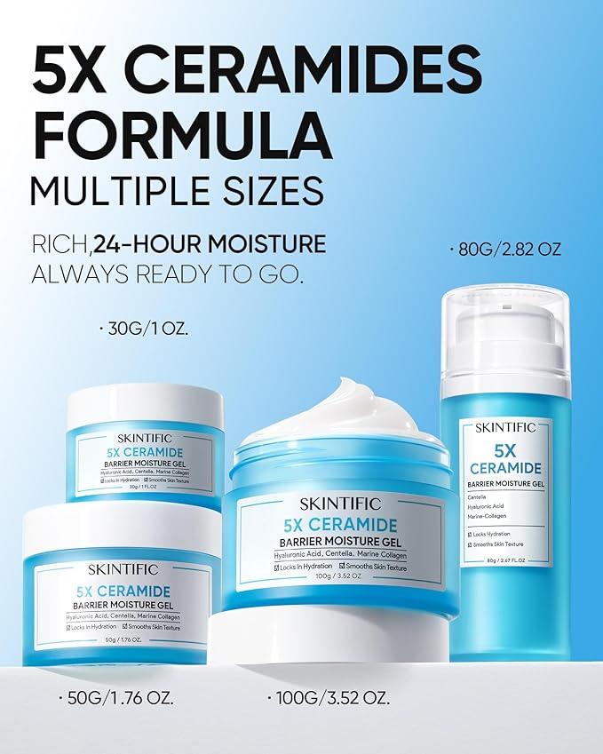 Face Moisturizer with 5X Ceramides, Hydrating Moisture Barrier Repair Cream for Sensitive/Oil Skin Types, Hyaluronic Acid & Centella, Daily Facial Moisturizer, Non-Comedogenic 50g/1.76 OZ