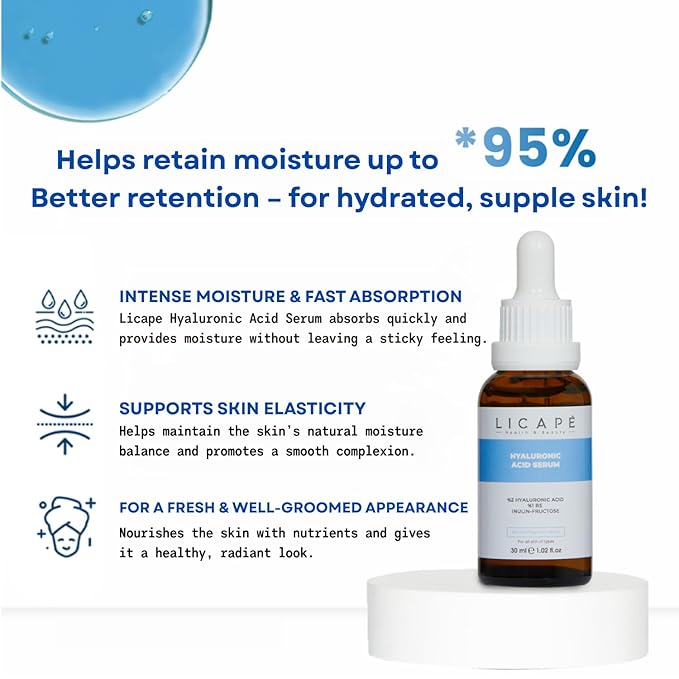 LICAPE® Hyaluronic Acid Serum 30ml – Advanced Hydration with Panthenol B5 and Peptide Complex for Moisturized and Plump Skin