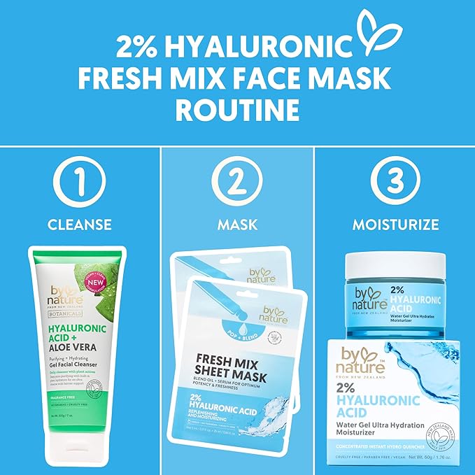 By Nature POP + BLEND Fresh Mix DIY 2% Hyaluronic Acid Sheet Mask – Hydrating Facial Treatment for Plumping & Revitalizing Skin with Aloe Vera, Prickly Pear & Marine Algae – Pack of 12