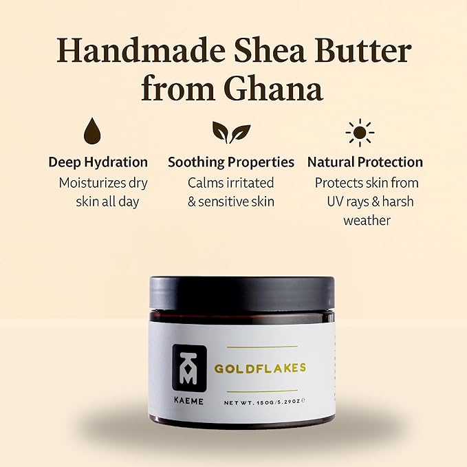 Kaeme.com Goldflakes Whipped Shea Body Butter – Non-Greasy, Fast-Absorbing, Made With Organic Shea,Coconut Oil, 24H Moisture for Dry Skin |Vitamin A, E & F | Crafted by Women Artisans(10.5oz/300g jar)