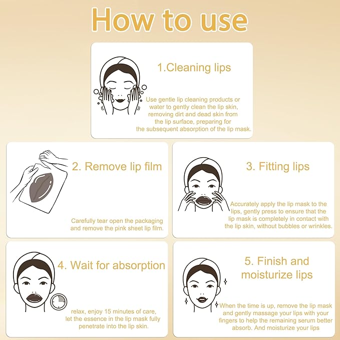 Collagen Lip Mask Patches Golden Sheets 20 Pack,24k Gold Overnight Lips Masks Moisturized Lips,Soothing & Nourishing Moisture,Anti-Aging,Bulk Lip Patches masks Individually Wrapped