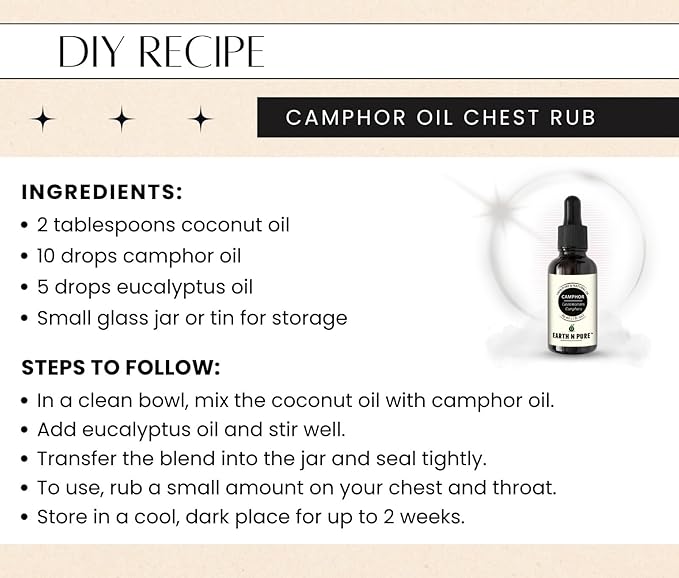 Earth N Pure Camphor Oil | Kapoor Oil | 100% Pure & Natural, Therapeutic Grade | Undiluted Essential Oil for Skincare, Hair Care, Aroma & Massage - 15 ML