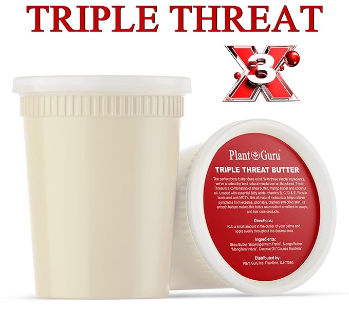 Triple Threat Body Butter 30 oz. / 1.9 lbs. - Blend of Shea, Mango & Coconut Oil - 100% Pure Natural Raw Unrefined Moisturizer For Dry Skin, Face And Hair. Great For Lip Balm and Soap Making