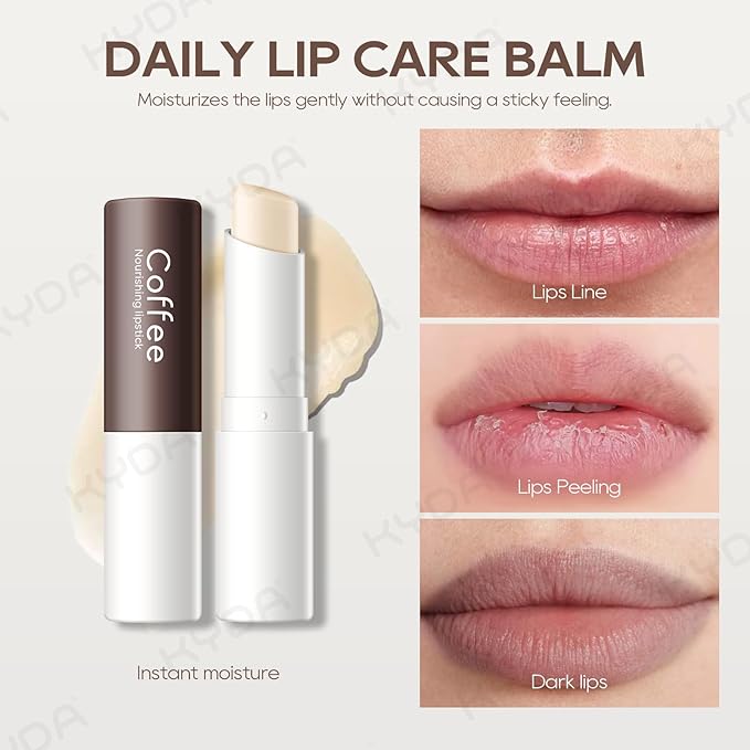 KYDA 3 Pcs Coffee Bean Lip Balm, Deep Hydrating Lip Balm, Daily Lip Moisturizer for Dry Cracked Lips with Coffee Bean Extract
