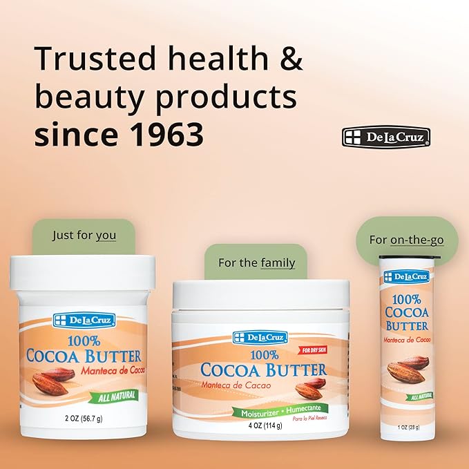 De La Cruz Cocoa Butter Stick - 100% Pure and Natural Cocoa Butter For Dry, Rough Skin - All Natural Hydrating Moisturizer, 1 OZ (1 Stick)