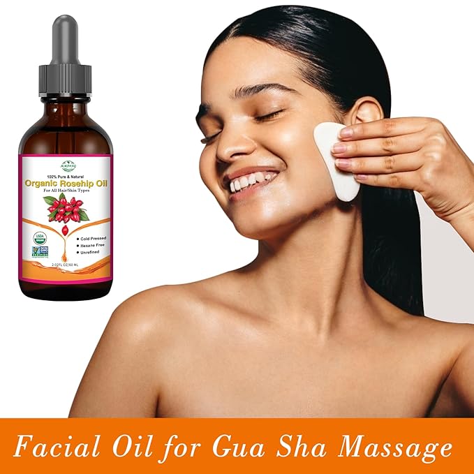 Organic Rosehip Oil for Face & Skin – USDA Certified, Cold Pressed, Unrefined Rose Hip Seed Oil for Anti-Aging, Scars, Moisturizing, Hair, Nails & Gua Sha Massage, 2 fl oz (60 ml)