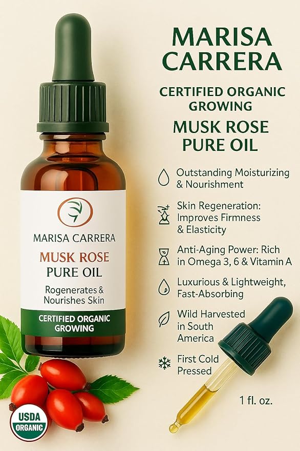 100% Certified Organic Growing Rosehip Oil/Aceite Puro De Rosa Mosqueta 30 Ml. / 1 Fl.oz.heals Dry Skin, Fine Lines, Acne Scars, Eczema, Psoriasis, Dermatitis, Sun Damage & More