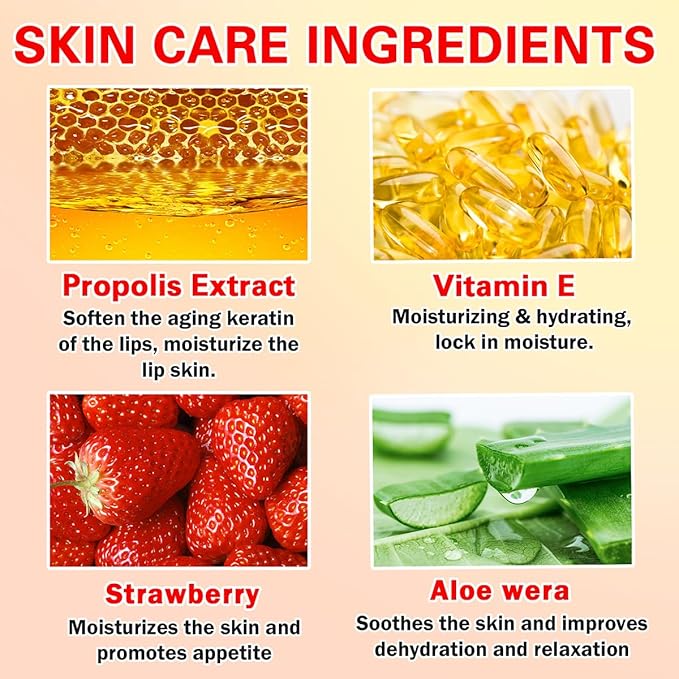4 PCS Honey Lip Mask, Strawberry & Watermelon & Apple Lime Lip Sleeping Mask Propolis Moisturizing Lip Balm with Stick, Vitamin E Lip Masks, Repairs And Prevents Chapped Lips (4 Flavors)