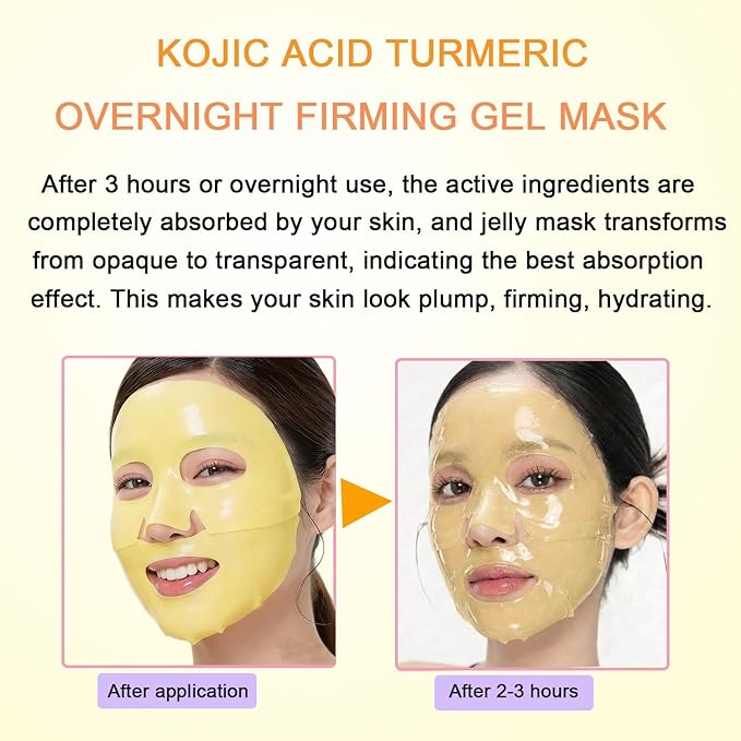 Kojic Acid Turmeric Gel Mask,Overnight Face Mask,Jelly Gel Collagen Mask with Niacinamide,Peptide for Glass Glow Skin - Elasticity, Firming, Smoothing,Fine Lines,Skincare 5ea Mothers Day Gifts for Mom