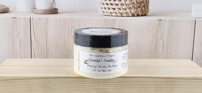 TSA Handmade Whipped Mango Coconut Vanilla Body Butter Cream, Luxury Body Lotion for Dry Skin, Daily Moisturizing Shea Butter, Sunflower Oil, Women, Men, Teens, 3.5 oz Jar (Coconut Vanilla, 3.5 oz)
