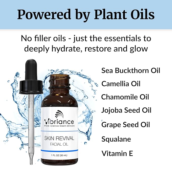Vibriance Skin Revival Facial Oil - Natural Ingredients - Face Hydrating for Sensitive and Dry Types, with Vitamin E, Sea Buckthorn, Camellia, Squalane - Vegan, Paraben-Free