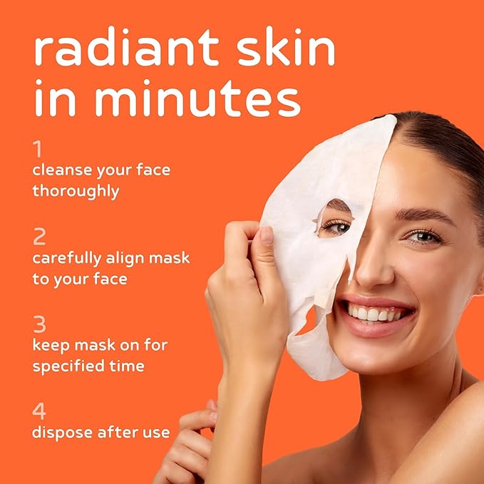 PB & JAY Purenature Facial Mask – Premium Quality Korean Sheet Mask for Dull Skin – Korean Collagen Essence Radiance-Reviving Facemask Sheet (Vitamin C)