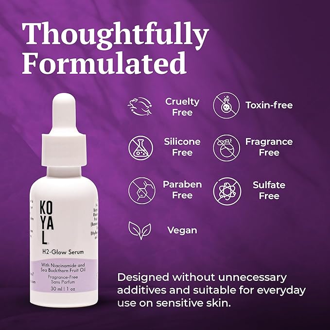 Koyal Beauty H2-Glow Face Serum with Niacinamide & Sea Buckthorn for Sensitive, Dry Skin - Vegan, Cruelty-Free Serum