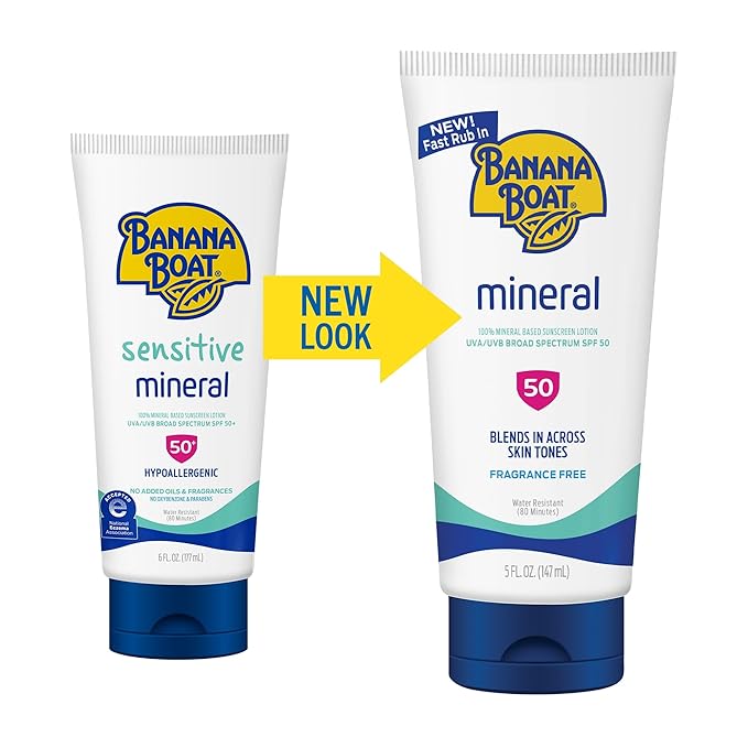 Banana Boat Mineral Sunscreen SPF 50 Lotion, 5Fl Oz | Zinc Oxide Sunscreen Lotion, Beach Essentials, SPF 50 Sunblock, 5Fl Oz