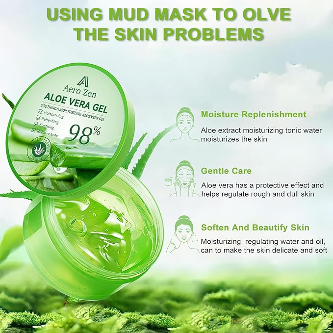 Aero Zen 3-Pack Pure Aloe Vera Gel for Face & Body, 98% Pure Aloe Vera Gel for Skin, Scalp, & Hair, Soothing Aloe Face Moisturizer, Multipurpose Skin Care（30oz）