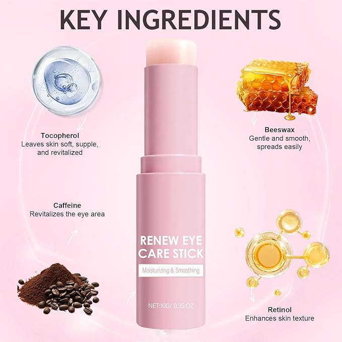 Caffeine Eye Balm Stick, Moisturized Anti-Aging Gentle Eye Balm with Retinol, Wrinkles, Dark Circles & Puffiness, Hydrating Firming Treatment for Under Eye Bags, 0.35oz/10g