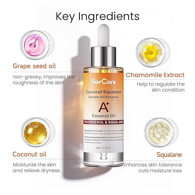 Skin Care Essential oil Coconut & SqualaneDual-Essence Oil Skincare Tech 2026 | 80ml Soothes,Brightens, and repairs your skin barrier. Formulated for allskin types