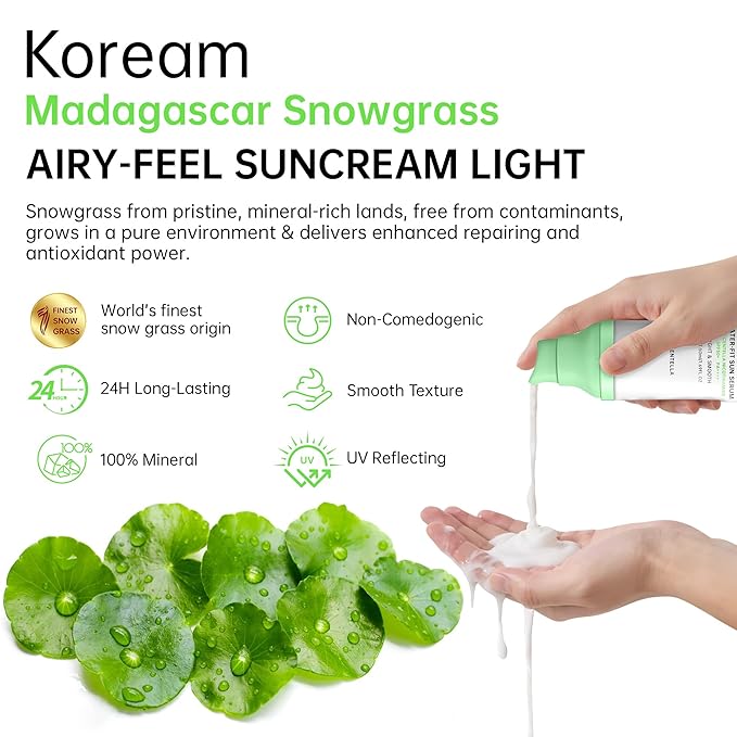 Korean Sunscreen for Face & Body – SPF 50+ Madagascar Centella Mineral Sunblock, Tinted Moisturizer with Hyaluronic Acid & Niacinamide, Lightweight, Hydrating & No White Cast, 50ml
