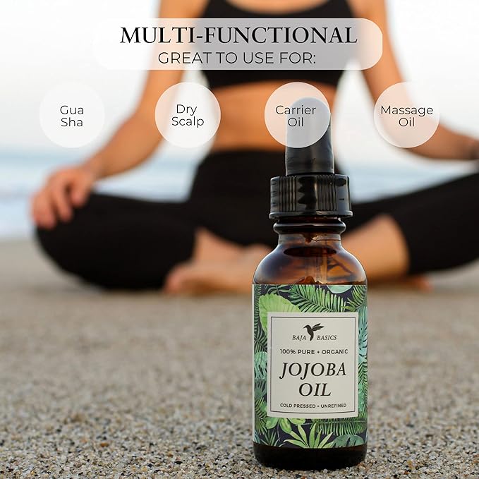 Baja Basics Pure Jojoba Oil for Skin Cold Pressed Moisturizer for Face, Body, Nails and Hair – Multi-Purpose Beauty Product – Vitamin E – Anti-Aging, Hydrating Oil for Men and Women – 4 oz Bottle