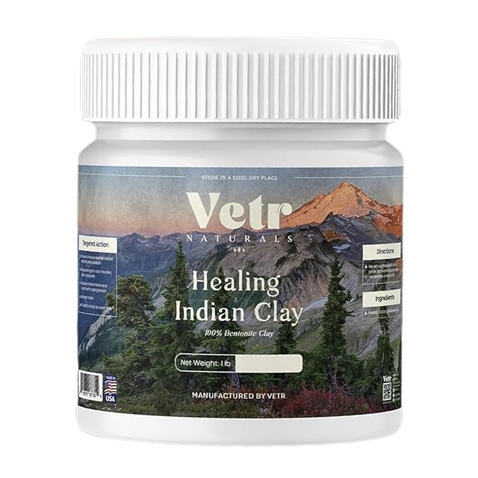 vetr Naturals Healing Indian Clay - Organic Natural Bentonite Clay 1 lb - Deep Pore Cleansing Facial, Hair & Body Mask - 100% Pure Calcium Bentonite for Detox & Skin Care
