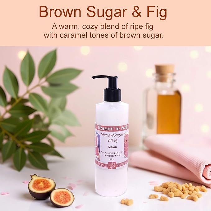 Blossom to Bath Brown Sugar & Fig Lotion (8 Ounce) - Natural Fragrance - Absorbs Quickly with a Rich Fruity Scent