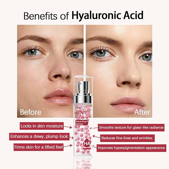 Unes Hyaluronic Acid Serum for Face,Pluming,Wrinkle Reducing,Deeply Hydrates and Smoothes Dry, Sensitive Skin,Fragrance-Free for Women and Men 1.69 Oz