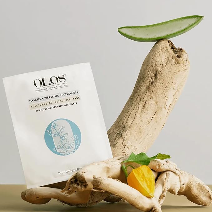 OLOS Moisturizing Cellulose Mask, 0.67 oz - Sheet Masks with Indian Ginseng, Hyper-Fermented Aloe - Antioxidant, Protective and Hydrating Face Mask