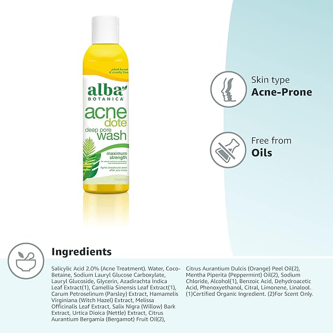 Alba Botanica Acnedote Maximum Strength Deep Pore Wash (Packaging May Vary), 6 Oz (Pack of 2)