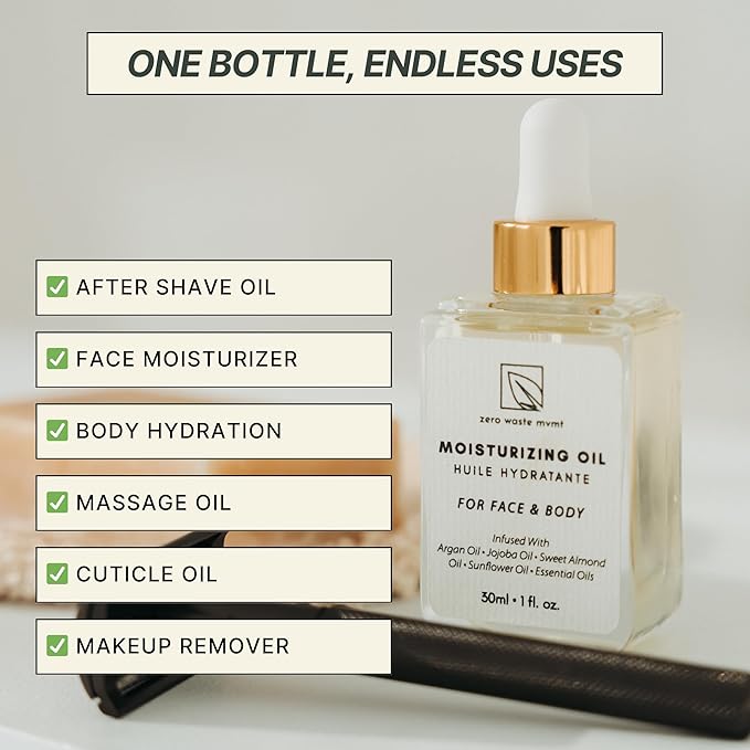 Moisturizing Oil for Face and Body – 100% Plant-Based, Vegan, and Cruelty-Free – Hydrating Blend with Argan, Jojoba, and Sweet Almond Oil – Plastic-Free Packaging – 30ml