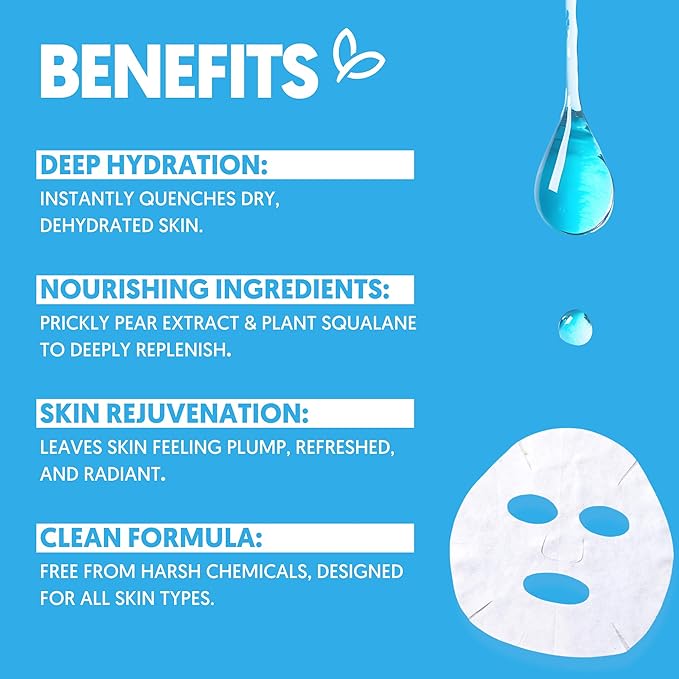 By Nature POP + BLEND Fresh Mix DIY 2% Hyaluronic Acid Sheet Mask – Hydrating Facial Treatment for Plumping & Revitalizing Skin with Aloe Vera, Prickly Pear & Marine Algae – Pack of 12