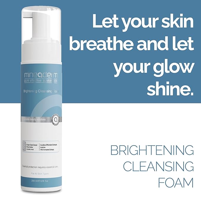 Mineaderm Brightening Facial Cleanser, Foaming Face Wash with Grape Seed & Olive Leaf Extract, Gentle Makeup Remover for Sensitive Skin, Non-Drying, SLS-Free Daily Cleanser, 5.07 Fl Oz