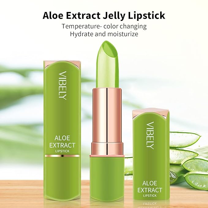 Aloe Vera Jelly Lipstick - Hydrating & Moisturizing Tinted Lip Balm, Color Changing Formula, Vegan & Cruelty-Free, Long Lasting Natural Lip Color (Green Tube-03#Orange Red)