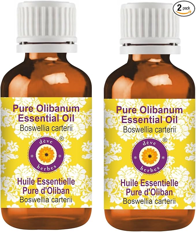 dève herbes Olibanum Essential Oil (Boswellia carterii) Pure | Non-Sticky | Non-Greasy | Lightweight | Men & Women | All Skin Types | Steam Distilled 15ml X 2 (1 oz)