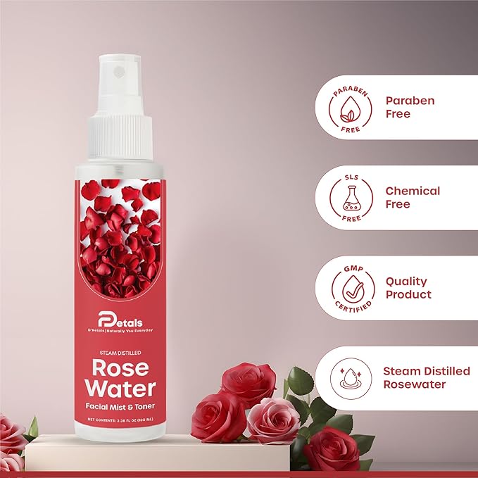Steam Distilled Rose Water Spray and Toner, 3.38 fl Oz