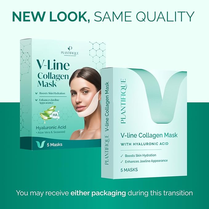 PLANTIFIQUE V-Line Collagen Mask for face 5 PCS | Chin Strap for Women & Men and Korean Skincare Clay Mask – Hydrating Mud Mask with Avocado & Superfoods