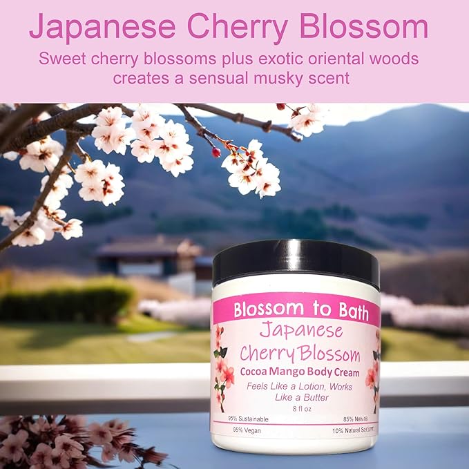 Japanese Cherry Blossom Cocoa Mango Body Cream (8 Ounce) - Phthalate Free Fragrance - Feels Like A Lotion And Works Like A Butter with an Elegantly Blossoming Scent