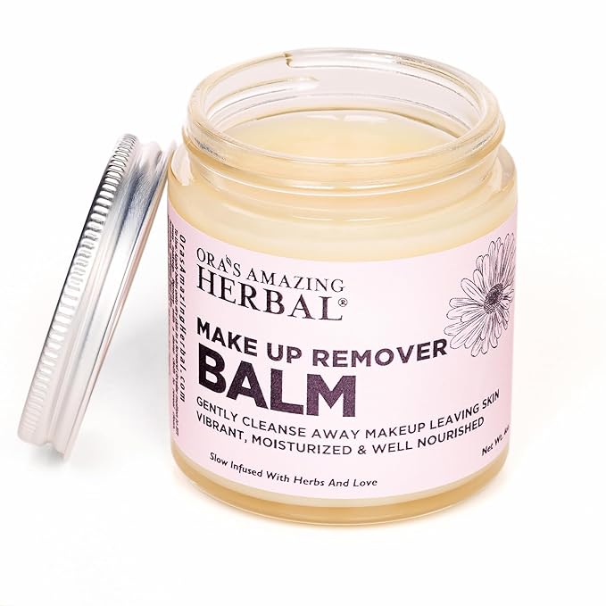 Ora's Amazing Herbal Travel Size Makeup Remover Balm, Mascara and Waterproof Makeup Removal, Calendula Cleansing Cream with Ceramide Support and Licorice, Plastic Free Fragrance Free Skincare, 1 oz
