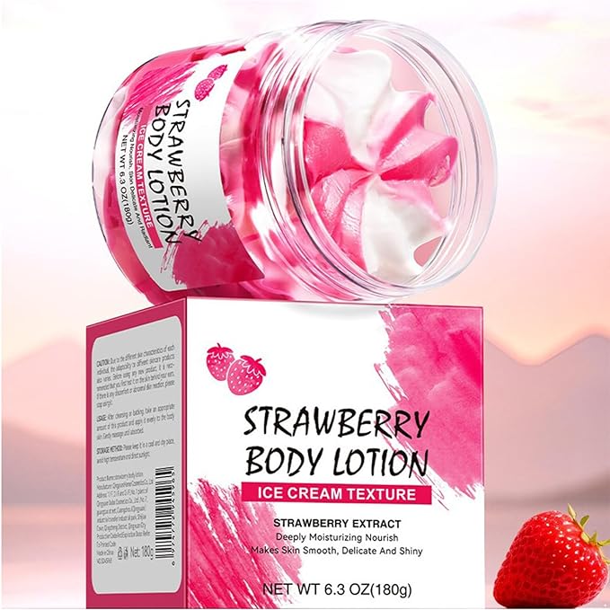 Plant-Based Body Lotion 180g – Light Scent, Non-Greasy Feel, Smooth Application for Daily Care Strawberry One Size