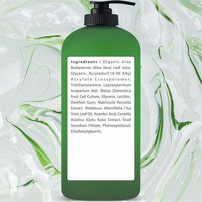 Being Naturals Aloe vera Gel - from 100% Pure Organic Aloe Infused with Snail Mucin/Centella Asiatica - Natural Raw Moisturizer for Face, Body, Hair. Perfect for Sunburn, Acne, Razor Bumps 16.9 fl oz