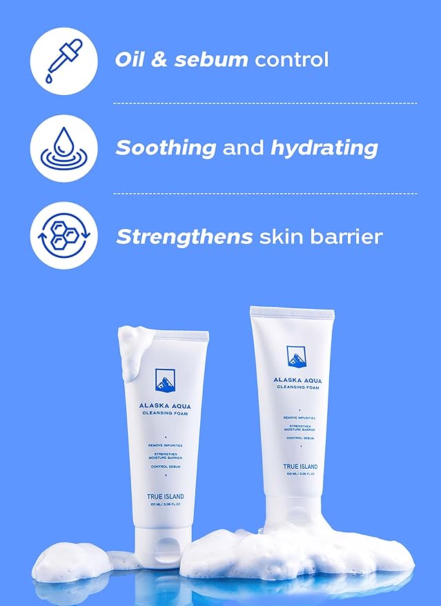 Alaska Aqua Cleansing Foam Hydrating Facial Cleanser w/Hyaluronic Acid | Skin-Balancing Face Cleanser for Women & Men | Moisturizing Cleanser Face Wash for Sensitive Skin (3.38 fl. oz)