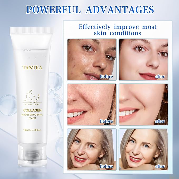 Tantea Collagen Night Wrapping Mask - Hydrating & Firming Overnight Face Mask for Pore Refinement, and Elasticity Boost - Gentle for All Skin Types - 100ml / 3.38fl oz